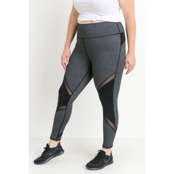 Highwaist Slanted Colorblock Mesh Full Leggings - Picture 4 of 5